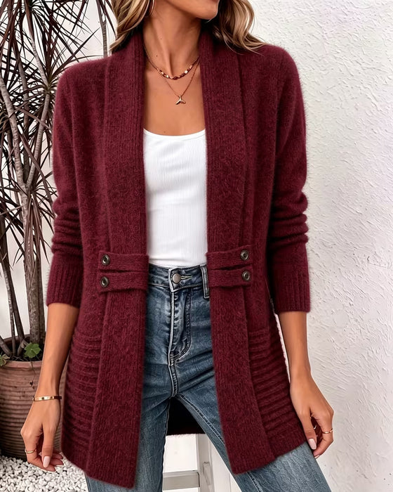 Cardigan Einfarbig Knopf Verziert