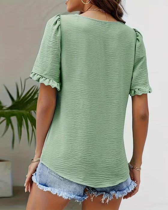 Bluse Quadratischer Ausschnitt Rüsche Ärmel