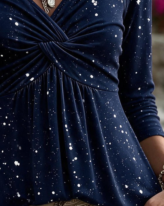 Bluse V-Ausschnitt Twist Knoten Langarm