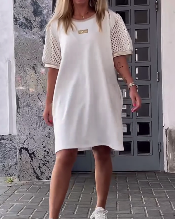 Kleid Rundhals Hohles Design Gerade