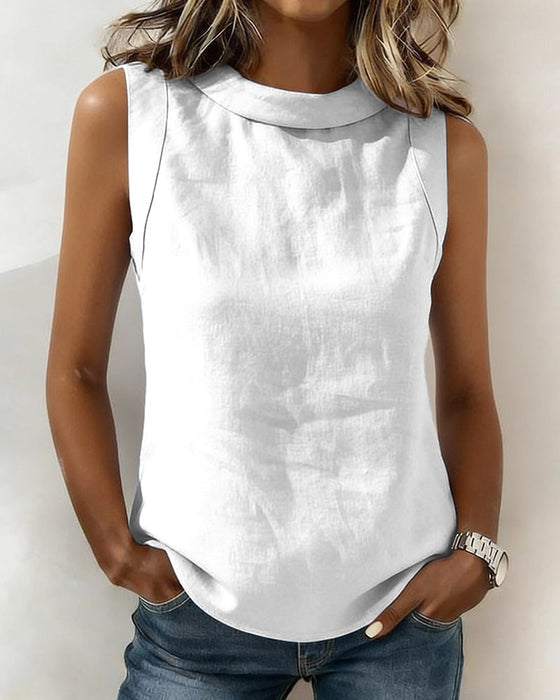 Bluse kragenlos ärmellos elegant