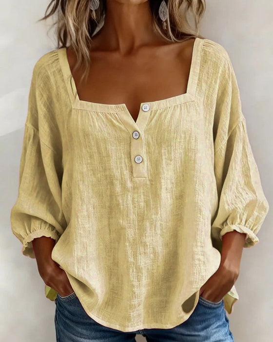 Bluse Einfach Quadratischer Ausschnitt Langarm