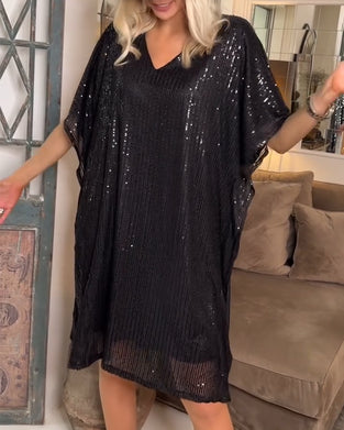 kleid v-ausschnitt pailletten casual