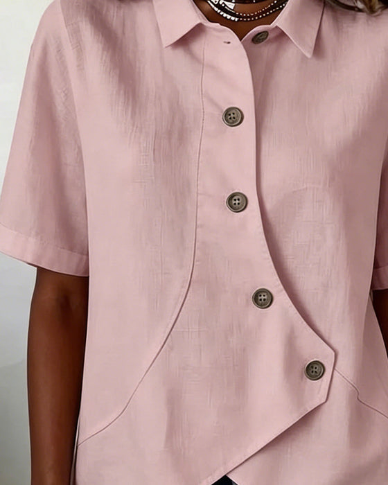 Hemd Asymmetrische Baumwollleinen Knopfleiste Button-Down