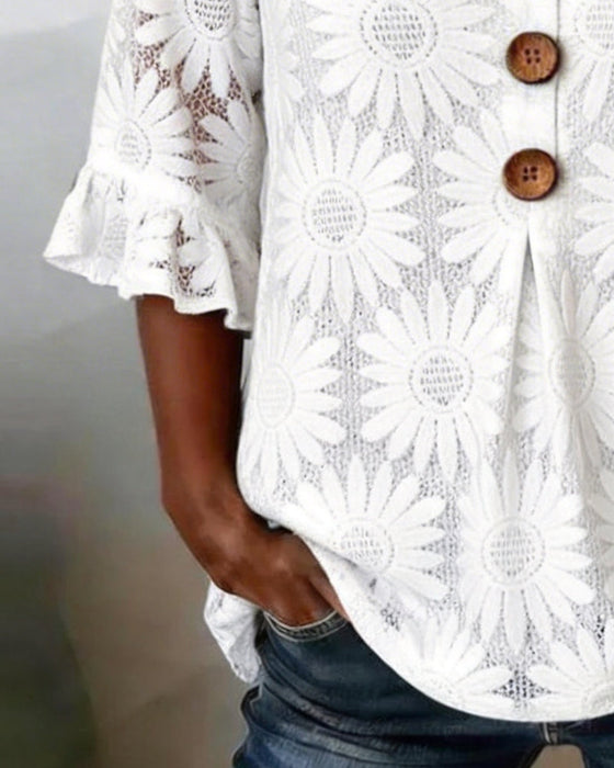 Rüschenbluse Mit Margeritenprint Und Rüschenärmeln
