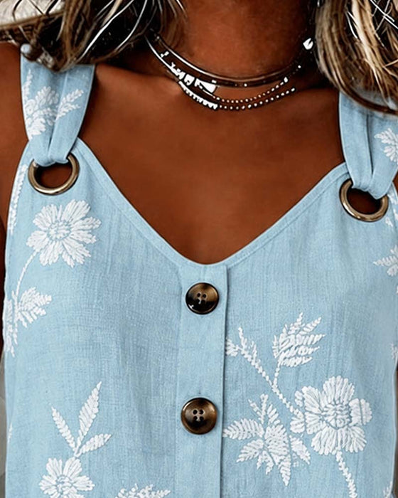 Tank Top Blumen Camisole Metall Ring