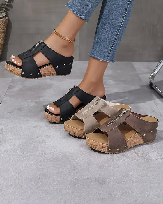 Sandalen Reißverschluss Keilabsatz Lässig