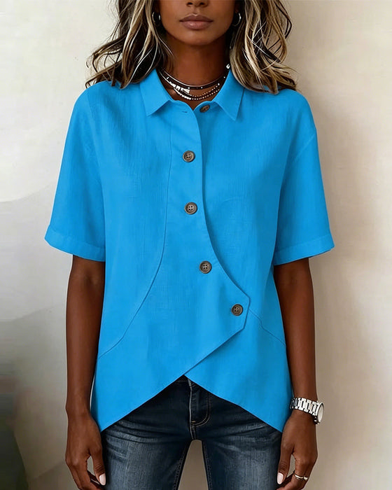 Hemd Asymmetrische Baumwollleinen Knopfleiste Button-Down