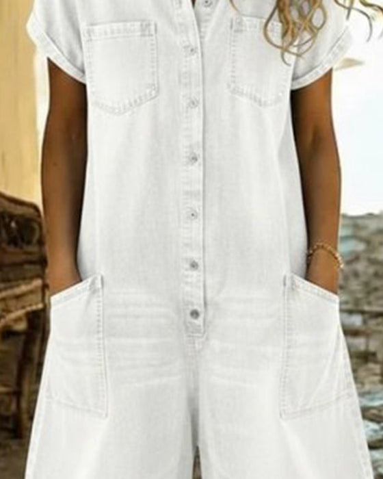 Jumpsuits aus Denim mit kurzen Ärmeln