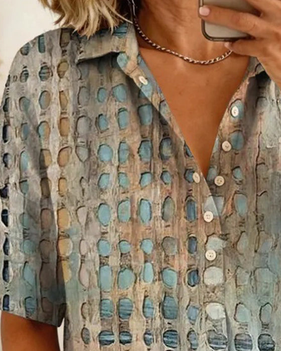 Bluse Tupfenprint Knopf Halbe Knopfleiste