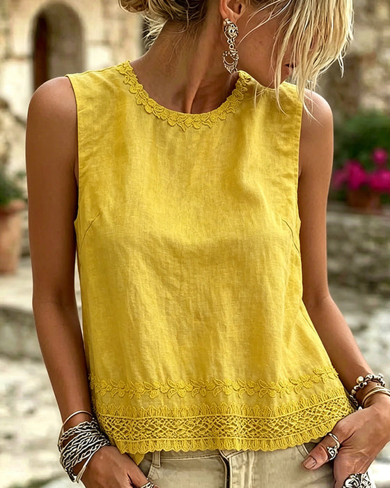 Tank Top Rundhals Bestickter Besatz