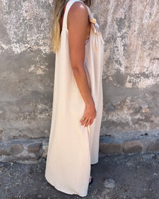 Kleid Ärmellos Einfarbig Modisch Lang