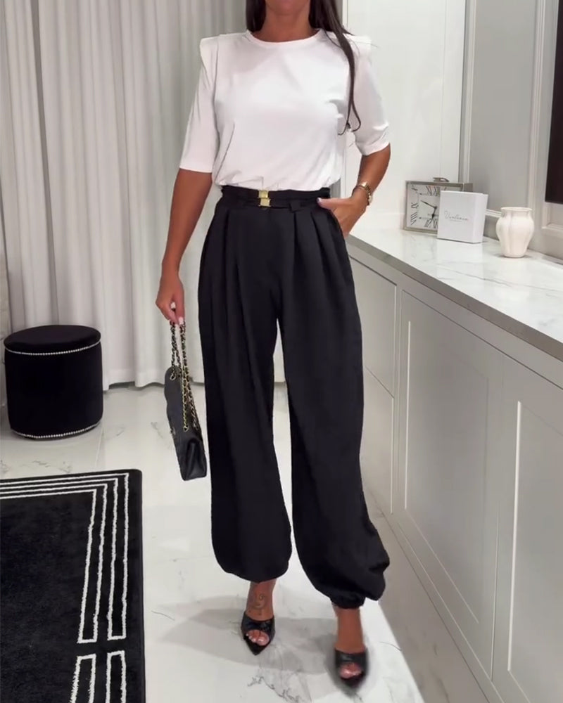 Hochtaillierte Laternenhose Mit Gerafften Bündchen