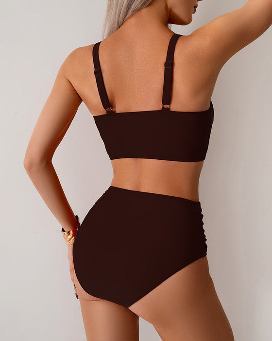 Bikini Einfarbig Knoten Hohe Taille Sexy