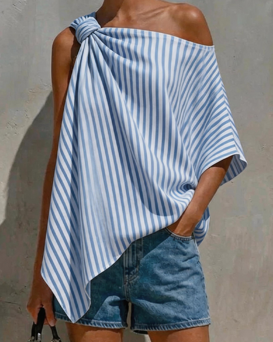 Bluse Gestreift Locker Asymmetrisches Design