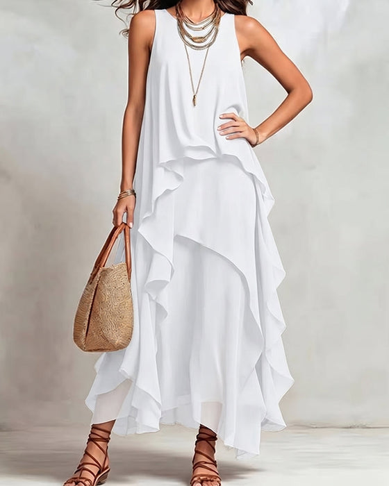 Kleid Rundhals Ärmellos Unregelmäßig