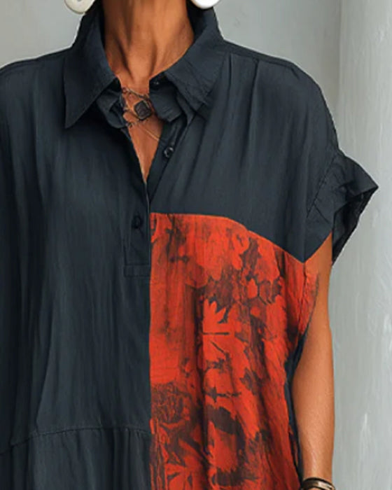 Kleid Revers Druck Locker Hemd