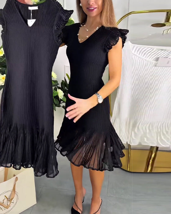 Kleid Kleine Flügelärmel Spitze V-Ausschnitt