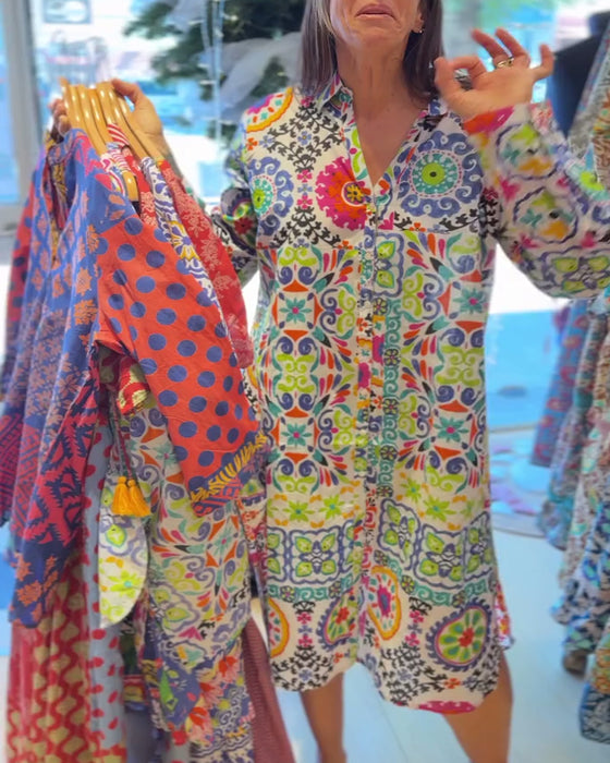 Kleid Langarm Bohemian Druck