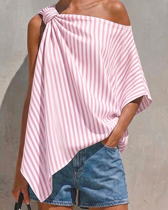 Bluse Gestreift Locker Asymmetrisches Design
