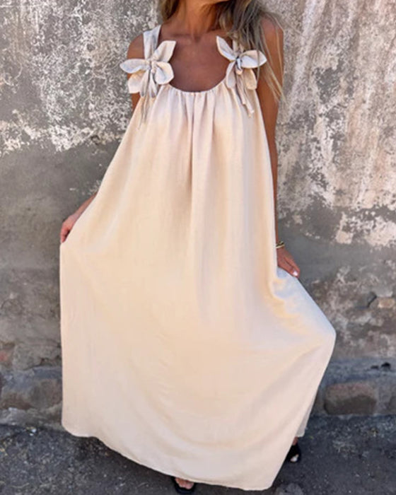 Kleid Ärmellos Einfarbig Modisch Lang