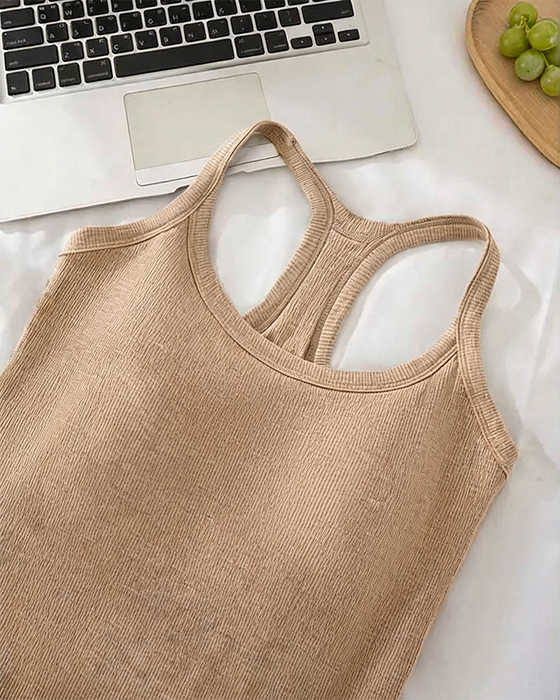 Tanktop Eingebauter Bh Gerippt Einfarbig