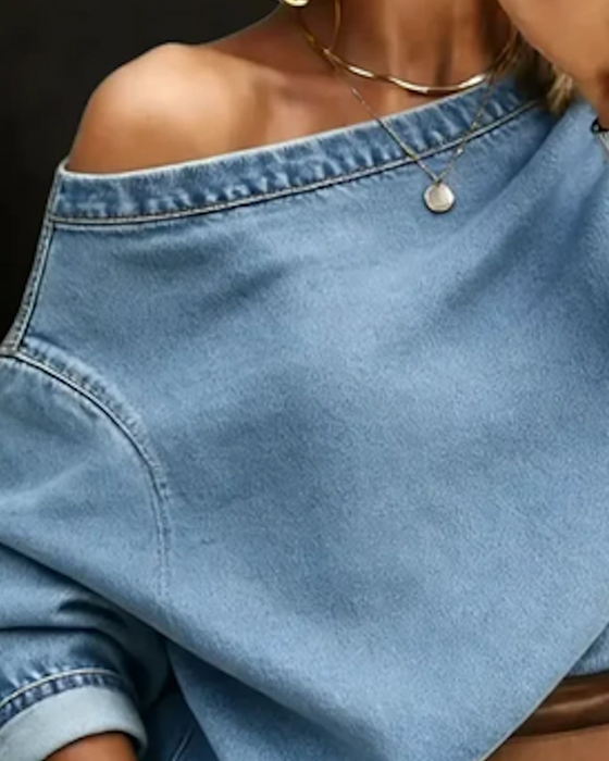Oberteil Off-Shoulder Locker Denim Langarm