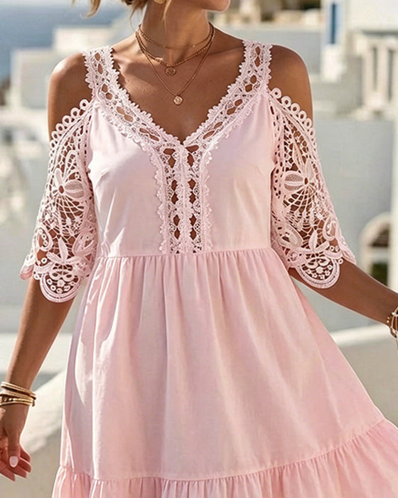 Kleider Spitze Off-Shoulder Gestuft Kurz