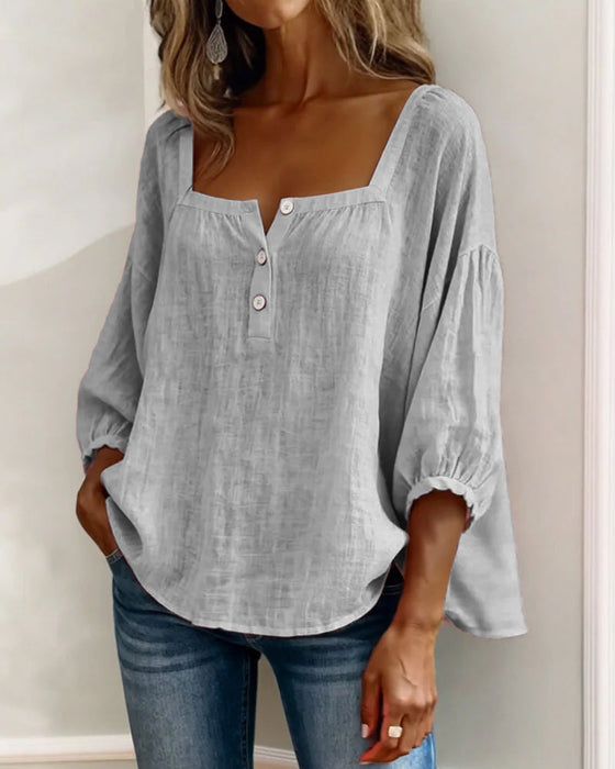 Bluse Einfach Quadratischer Ausschnitt Langarm