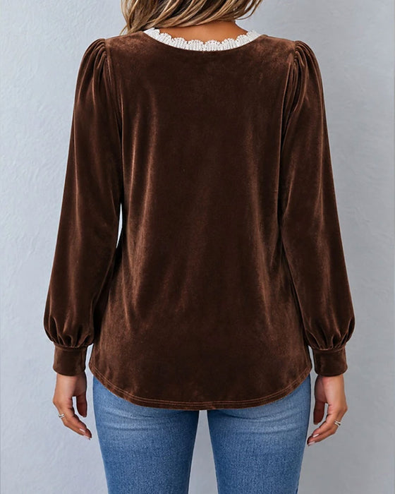 Bluse Samt Spitze Spliced