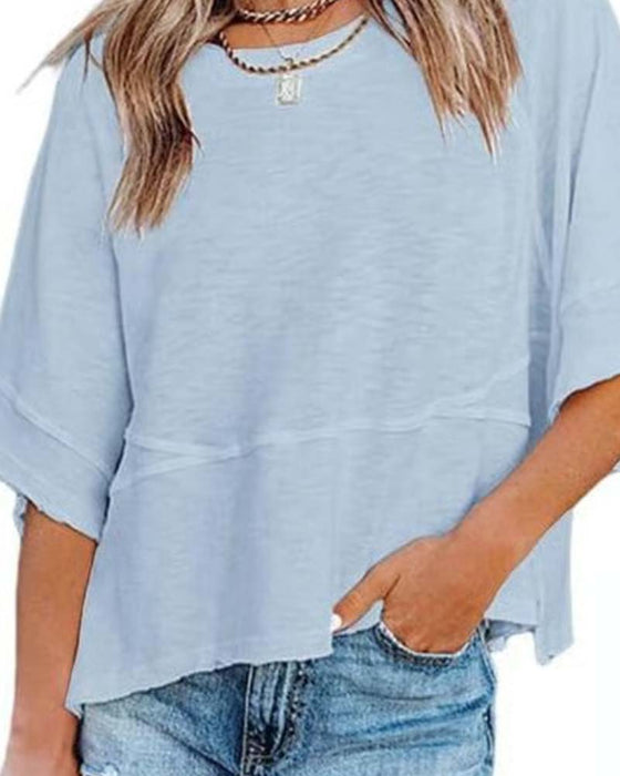 T-Shirt Panel Einfarbig Ausgestellter Ärmel