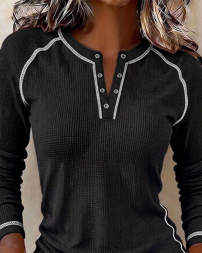 Oberteil Waffel Henley Langarm