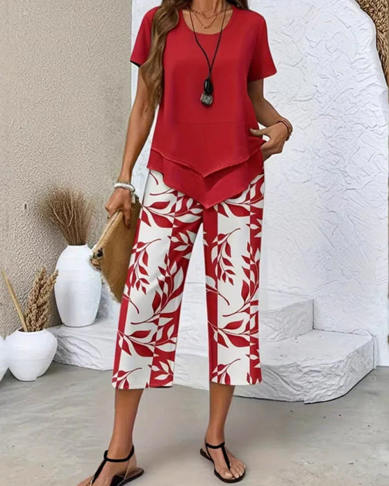 Zweiteiliges Set Bedruckte Cropped Hose Lässig