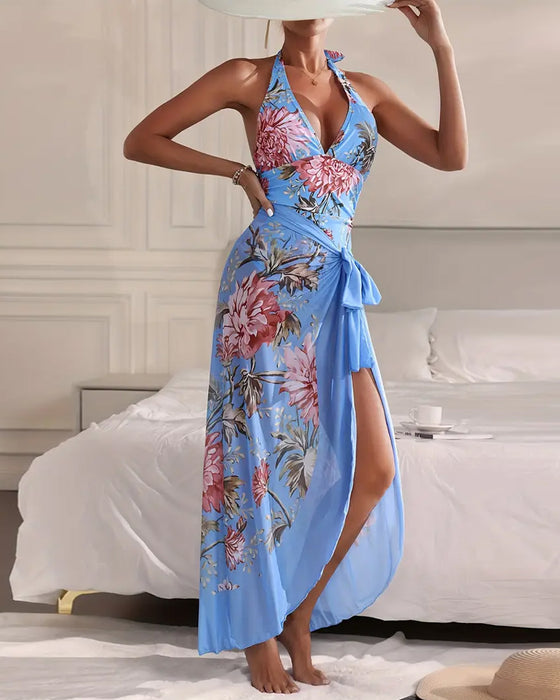 Badeanzug Nackenhalter Bedruckt Strandkleid Einteiler