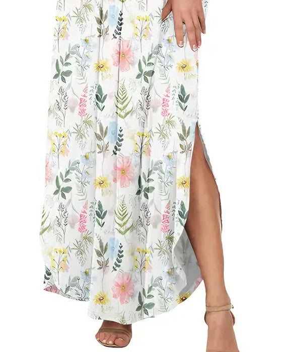 Kleid Elegant Tintenwäsche Blumen Maxi