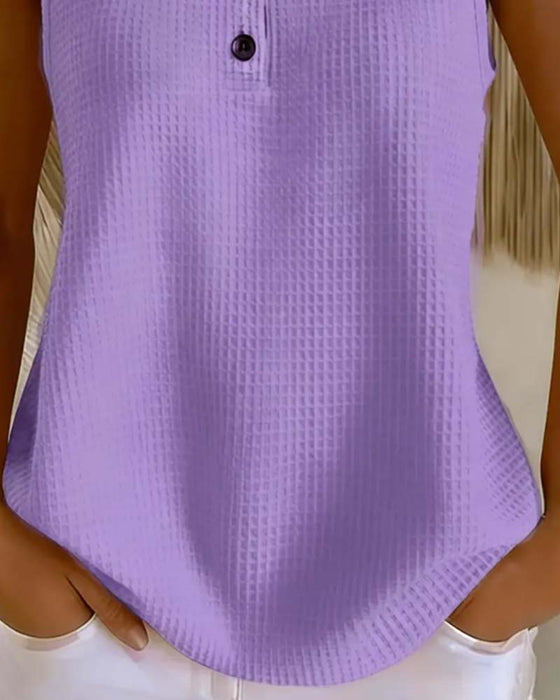 Tank Top Rundhals Ärmellos Waffel Knopf