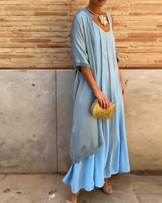 Gesetzt Gedruckt Rundhals Langkleid Casual Top Zwei Teile