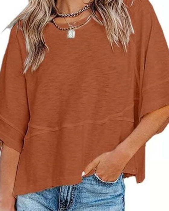 T-Shirt Panel Einfarbig Ausgestellter Ärmel