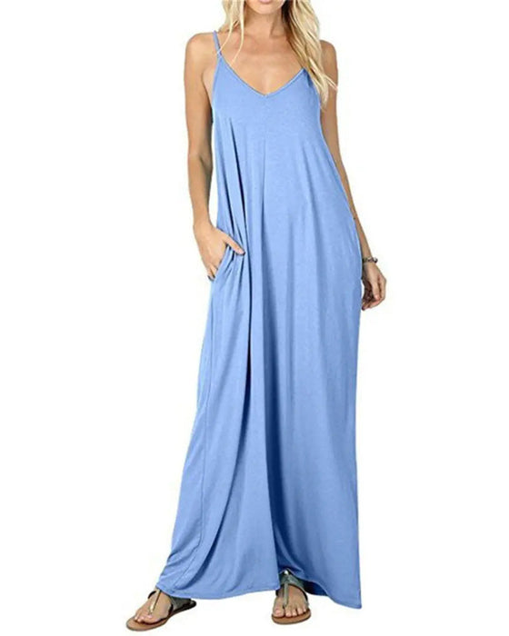 Kleid Uni Locker Tasche Maxi
