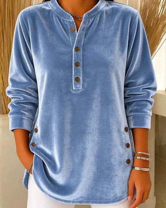 Bluse Lässig Langarm Henley