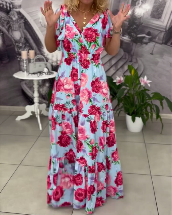 Kleid Sexy V-Ausschnitt Bedruckt