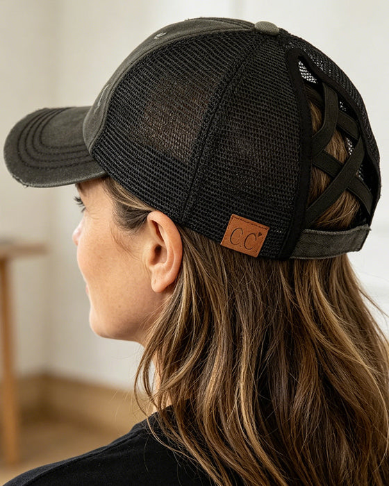Cap Verstellbar Kreuz Rückseite Distressed Denim Baseball