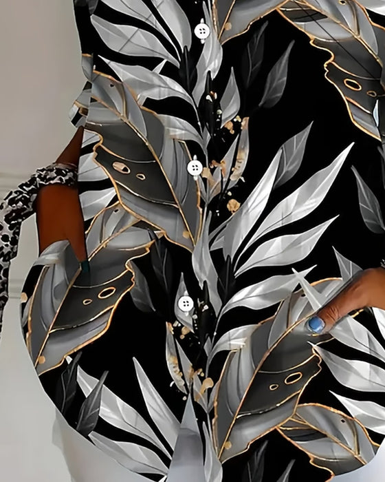 Bluse Blatt Print Langarm