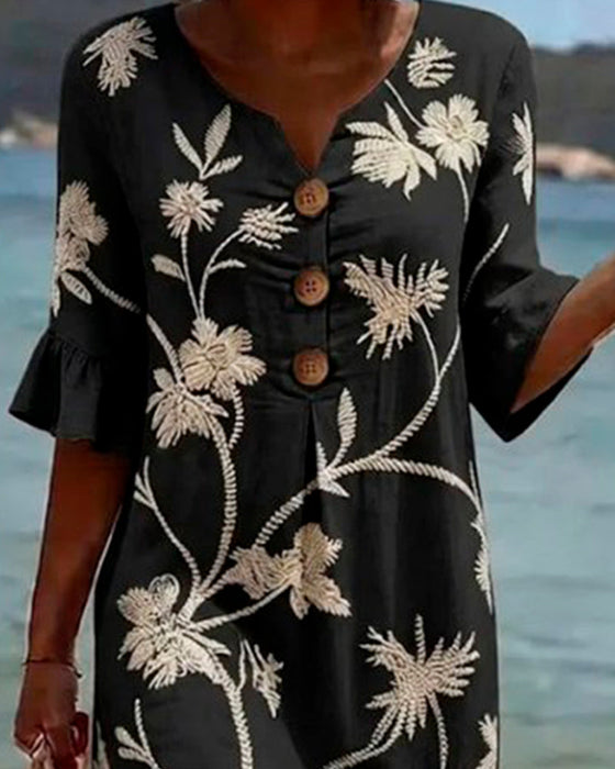 Kleid Petite V-Ausschnitt Rüsche 3/4-Arm