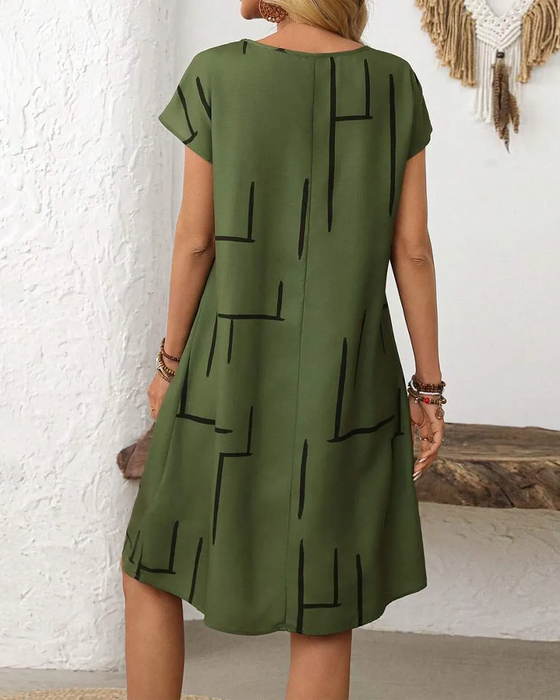 Kleid Damen Sommer Lässig Druck Rundhals