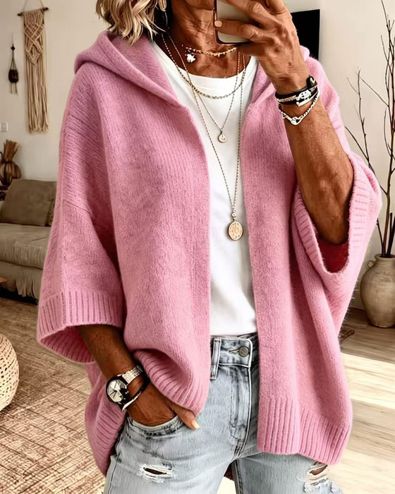 Cardigan 3/4 Ärmel Kapuze Lässig