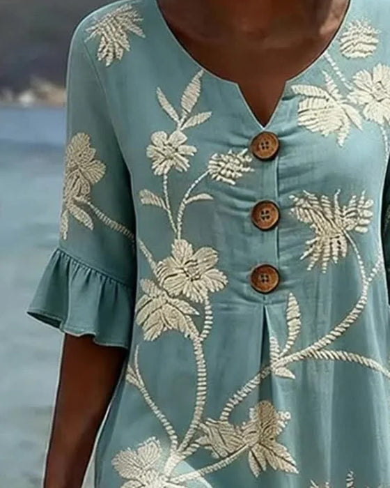 Kleid Petite V-Ausschnitt Rüsche 3/4-Arm