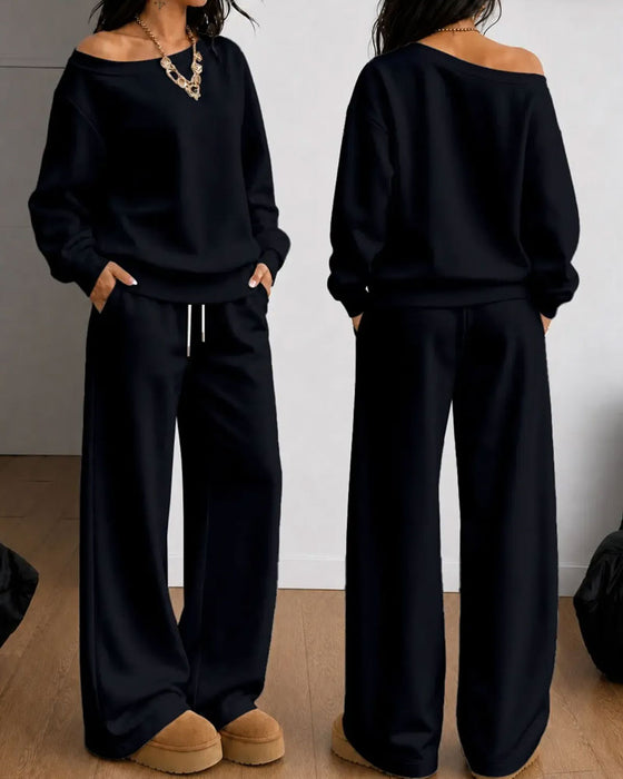 Set Eine Schulter Lässig Sweatshirt Lange Hose