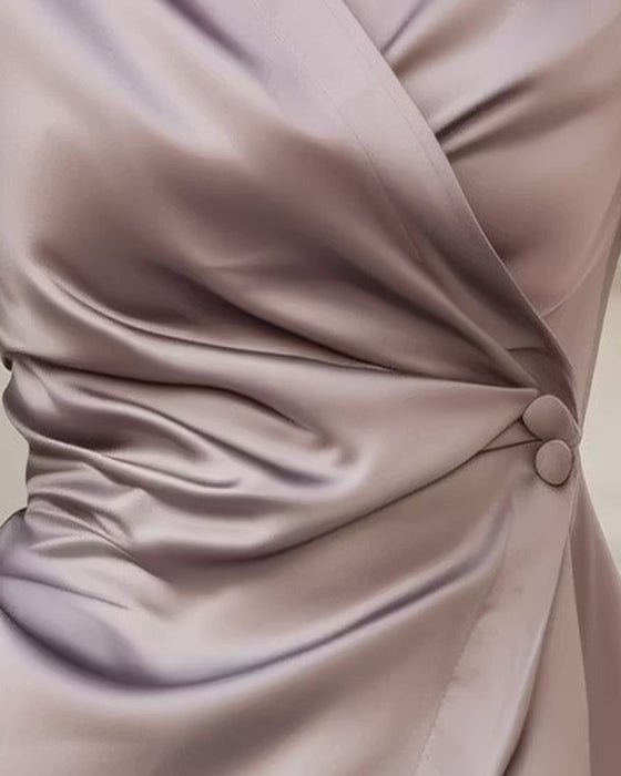 Top Revers Wickel Geraffte Taille Langarm
