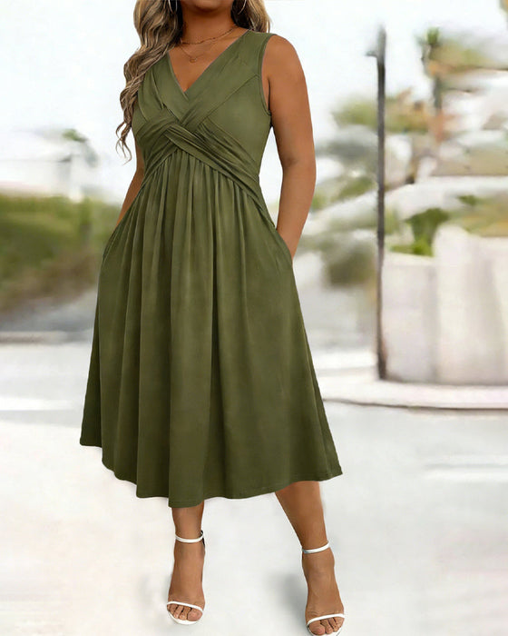 Kleid Einfarbig Tasche Twist Tanktop